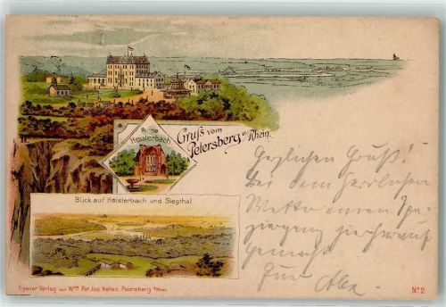 53639 W5330 Petersberg 1897 Lithographie Hotel auf dem Petersberg Ruine Heisterbach