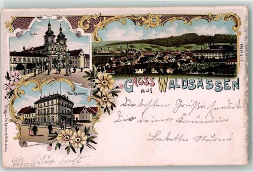 95652 W8595 Waldsassen 1899 Lithographie Kirche Haus Rockstroh