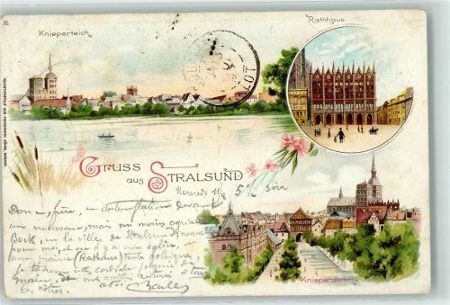 Stralsund 1897 Knieperteich Rathaus Knieperdamm