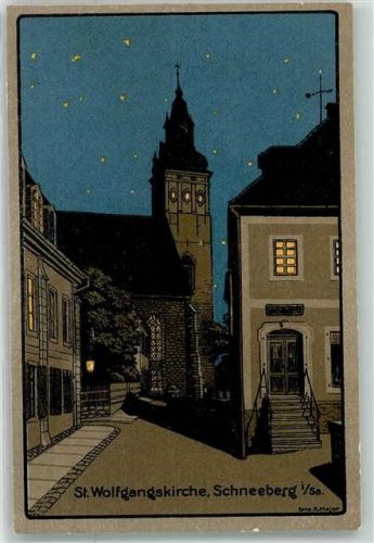 Schneeberg 1913 St. Wolfgangskirche bei Nacht