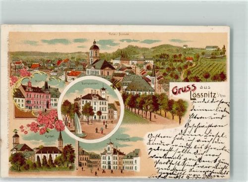08294 O9407 Lößnitz 1906 Lithographie Ratskeller Marktplatz Post