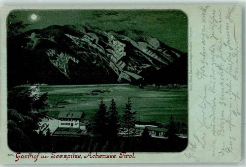 6215 Achenkirch 1900 Lithographie / Mondschein Gasthaus zur Seespitze Achensee