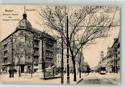 Rixdorf 1914 Berliner Straße Kriegerdenkmal Straßenbahn