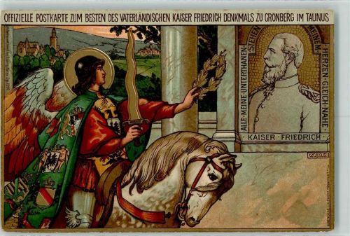 Kronberg Offizielle Psotkarte zum Besten des Vaterländischen Kaiser Friedrich Denkmals Engel mit Schwert Pferd
