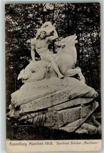 München Ausstellung 1908 Bernhard Blecker Reichtum Skulptur