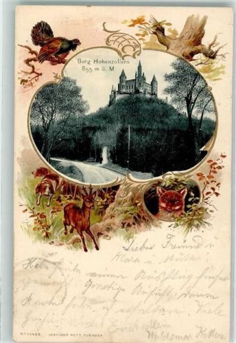 Hohenzollern 1904 Burg Hohenzollern Auerhahn Reh Luchs Jagdhund