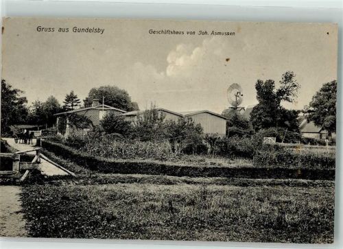 Gundelsby 1910 Geschäftshaus Joh. Asmusen Gartenanlage Windrad