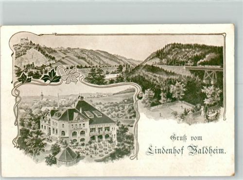 Waldheim 1910 Gasthaus Lindenhof Eisenbahnbrücke Zeichnung
