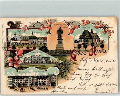 Hanau 1901 Infaterie-Kaserne Ulanen-Kaserne Marktplatz Graf Philipp Ludwig-Denkmal