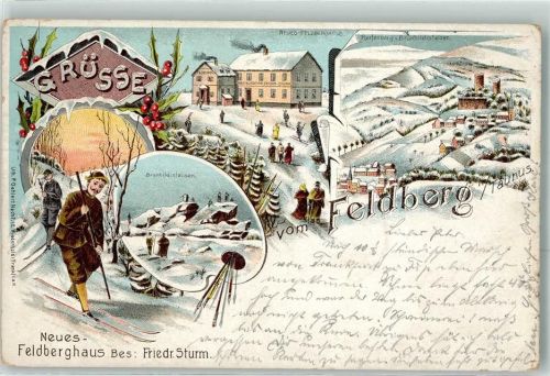 Feldberg 1900 Neues Feldberghaus Friedr. Sturm Reifenberg Brunhildisfelsen Skifahrer