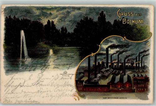 Bochum 1900 Stadtpark Fontäne Bochumer Verein Fabriken Schornsteine