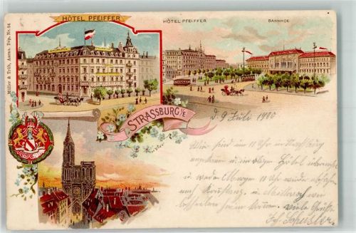 Strasbourg 1900 Hotel Pfeiffer Bahnhof Straßenbahn Münster
