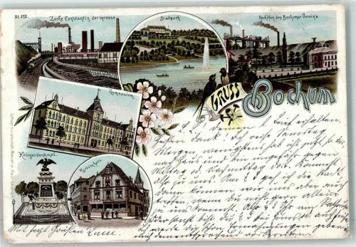 44787 W4630 Bochum 1901 Gebrauchsspuren Gymnasium Stadtpark Zeche Constantin Hochöfen des Bochumer Vereins Litho