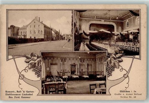08371 O9610 Glauchau Foto AK Etablissement Lindenhof Festsaal Speisezimmer