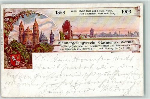 67547 W6520 Worms 1859 - Männergesangverein Harmonie Fahnenweihe Wappen