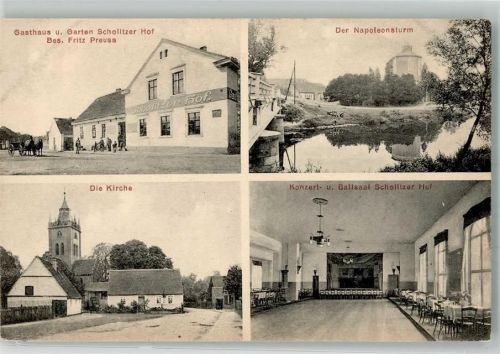 04509 O7271 Scholitz - Kirche Napoleonsturm Gasthaus Scholitzer Hof