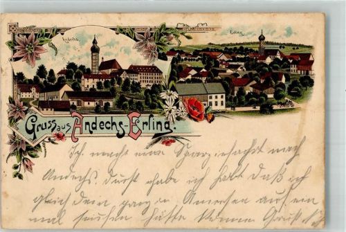82346 W8138 Andechs 1900 Lithographie Kloster Andechs Erfing