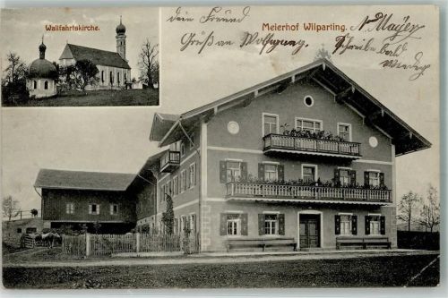 Wilparting 1912 Wallfahrtskirche Bauernhof Maierhof Rinder Foto AK