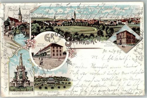 Schwabach 1897 Königl. Seminar Deutsches Reichs-Waisenhaus Schöner Brunnen