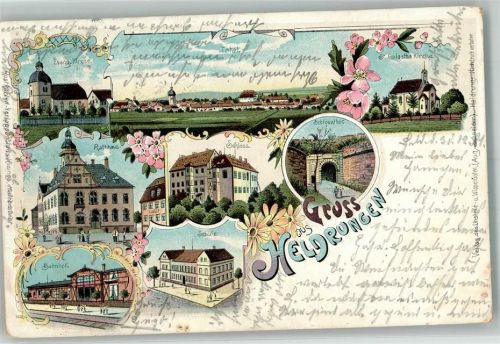 Heldrungen 1901 Ev. Kirche Schule Bahnhof Schloß Schloßhof St. Golgatha-Kirche