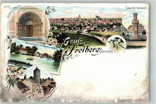 Freiberg Kreuzteich Kreuzmühle Goldene Pforte Donathsturm Schwedendenkmal Stadtwappen