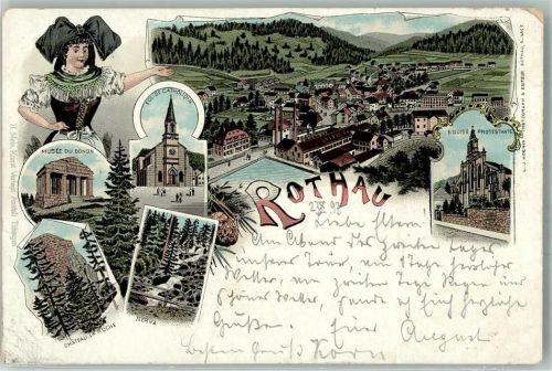 Rothau 1897 Tracht Kath. Kirche Ev. Kirche Schloss la Roche
