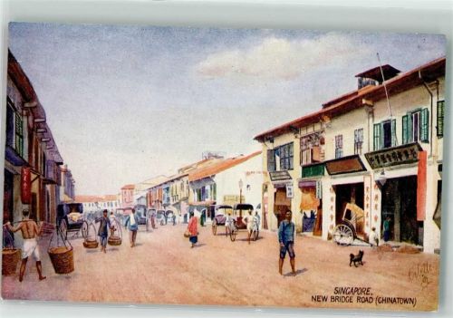 Singapore Oilette Tucks Postcard No. 8942 New Bridge Road