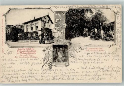 Bad Godesberg Weingrosshandlung Joseph Scheben Faßkeller Gasthaus zum kühlen Grunde Ort lt. Stempel