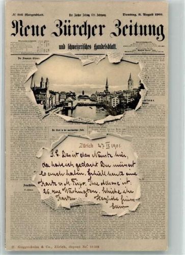 Zürich 1901 Neue Zürcher Zeitung Verlag Guggenheim Nr. 10338 durchbrochene Papierwand