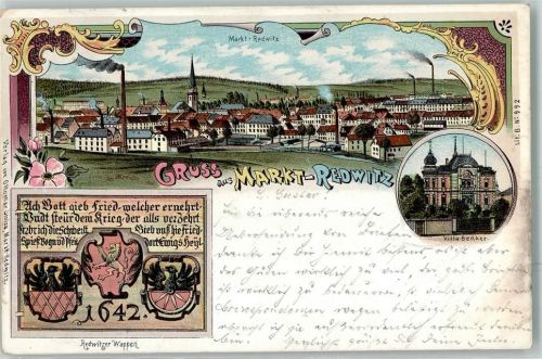 95615 W8590 Marktredwitz 1901 Lithographie Villa Benker Wappen