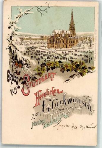 W7000 Stuttgart Gruss aus Städteglückwunsch Neujahr AK Winterlitho 1896 Lithographie