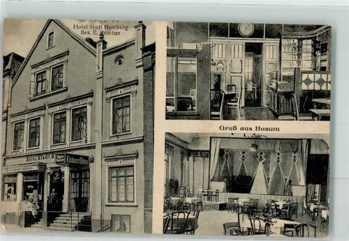Husum Hotel Stadt Hamburg Gaststube Bühne Bahnpost Hamburg -Zg. 1920