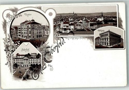 Elberfeld Verläufer Druck um 1890 Theater Rathaus Bahnhof