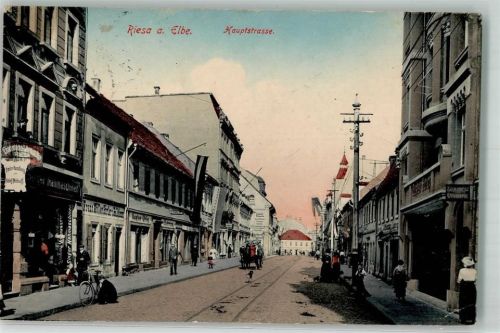 Riesa 1915 Hauptstraße Feldpost 1. Rekrutendepot