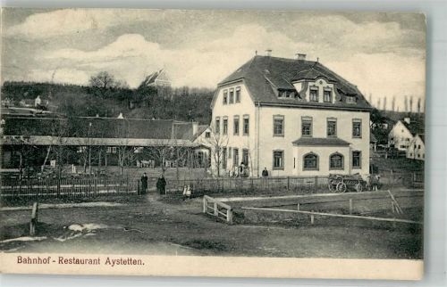 Aystetten 1907 Bahnhof-Gasthaus Rinderfuhrwerk