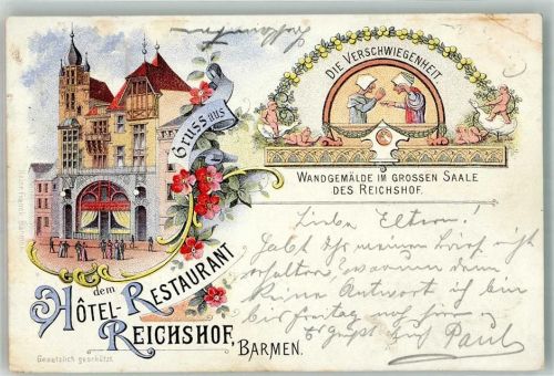 Barmen 1901 Hotel-Gasthaus Reichshof Wandgemälde Die Verschwiegenheit