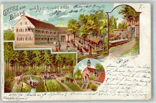Biburg 1899 Lithographie Gasthaus zum Hirsch Antoniusquelle Kapelle
