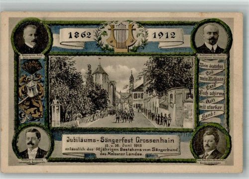 01558 O8280 Großenhain , Sachs 1912 BOAKC Lithographie 50 Jahre Sängerbund Grossenhain 1912 Jubiläumsfeier Wappen Lyra Portraits der Vorsitzenden