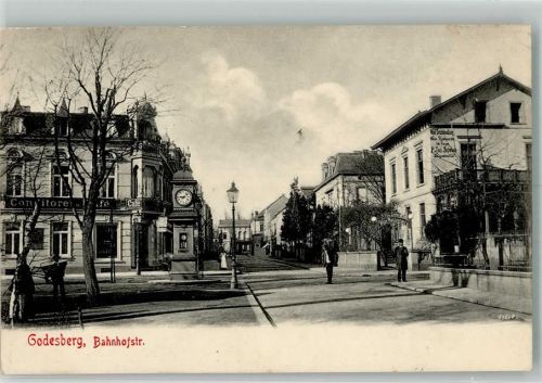 53111 W5300 Bad Godesberg 1899 - Bahnhofstraße Uhrensäule Conditorei-Cafe