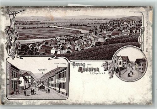 55411 W6530 Bingerbrück BOAKC Lithographie Münster Niederwalddenkmal Scharlchberg