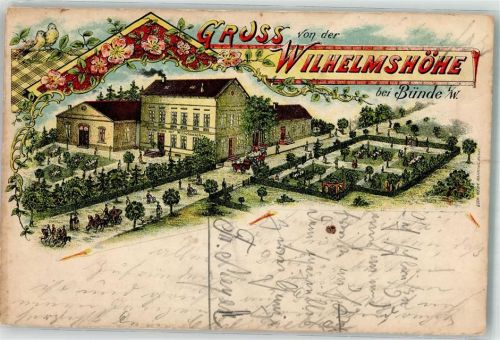 Bünde 1899 Lithographie Etablissement Wilhelmshöhe Singvögel
