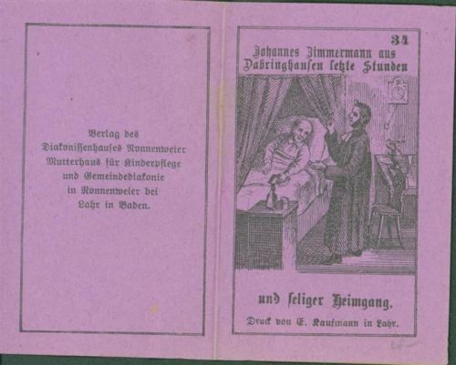 Lahr Johannes Zimmermann aus Dabringhausen letzte Stunden und seliger Heimgang Pfarrer Nr 34 16 Seiten Diakoniisenhaus Nonnenweier 8,5 cm hoch 5,5 cm breit