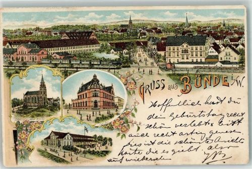 Bünde 1898 Stadtgarten Ev. Kirche Bahnhof Postamt