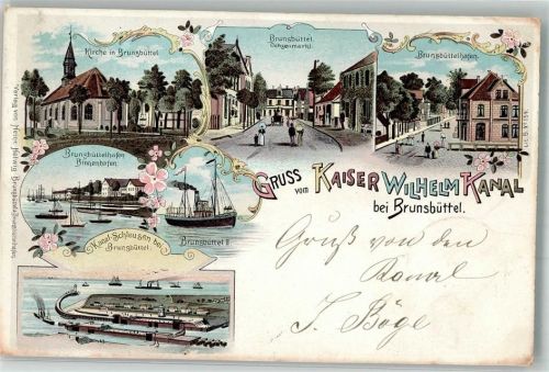 25541 W2212 Brunsbüttel 1898 Gebrauchsspuren Lithographie Ochsenmarkt Binnenhafen Kanal-Schleusen