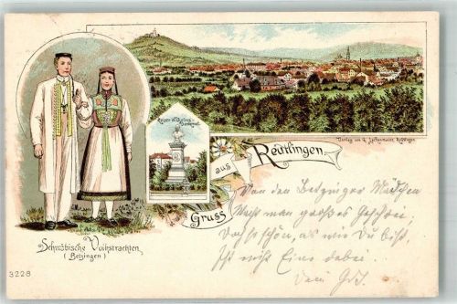Reutlingen 1897 Schwäbisches Trachtenpaar Kaiser Wilhelm-Denkmal