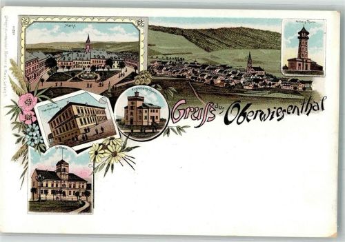 09484 O9312 Oberwiesenthal Lithographie Rathaus Hotel Stadt Karlsbad Marktplatz Keilberg-Turm Fichtelberg-Turm