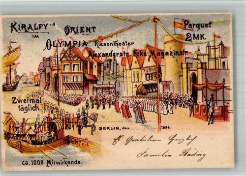 W1000 Berlin Mitte Kiralys im Orient Olympia Theater Lithographie Zirkus 1896 BOAKC