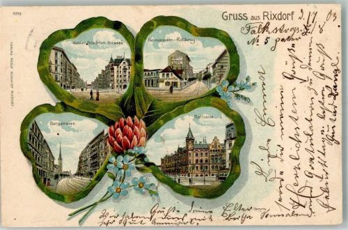 Rixdorf 1903 Lithographie Bergstraße Kaiser Friedrich-Straße Hermannstraße Rollkrug Rathaus