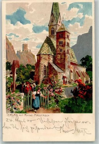 Terlano Terlan Ruine Maultasch Künstlerkarte von Tirol J.F.A. B . Diemer, Z. 1899 Lithographie