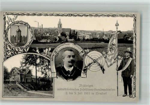 90513 W8502 Zirndorf , Mittelfr 1911 BOAKC 25-jähriges mittelfränkisches Jubiläums-Bundesschiessen 1911 Fahnenträger Kgl. Kommerzienrat Zimmermann